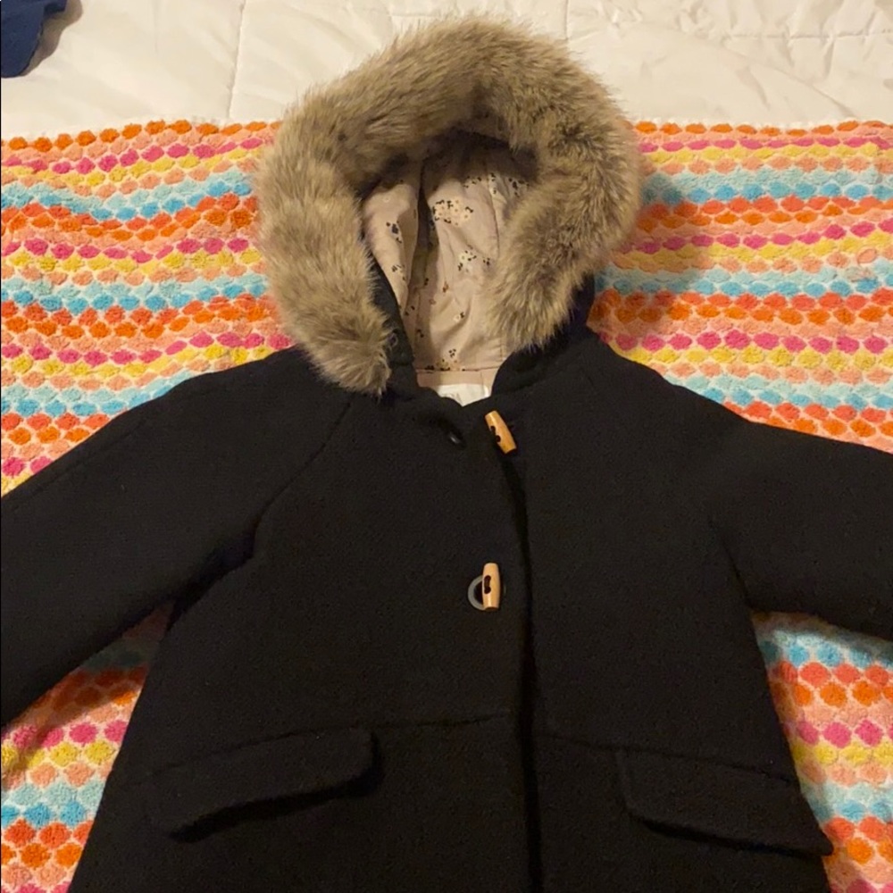 Zara black pea coat wit fur hood